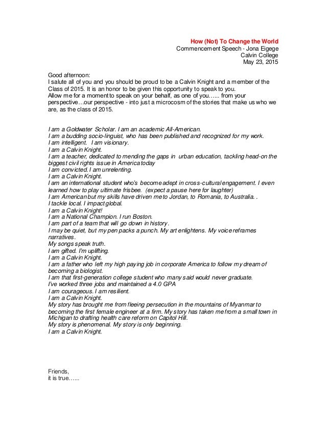 Change the world graduation speech picture