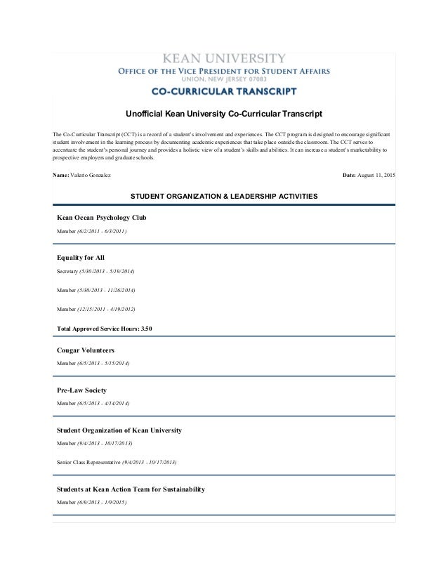 Valerio Gonzalez Co Curricular Transcript Valerio Gonzalez Co Curricular Transcript