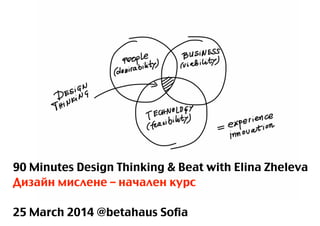 90 Minutes Design Thinking & Beat with Elina Zheleva
Дизайн мислене – начален курс
!
25 March 2014 @betahaus Sofia
 