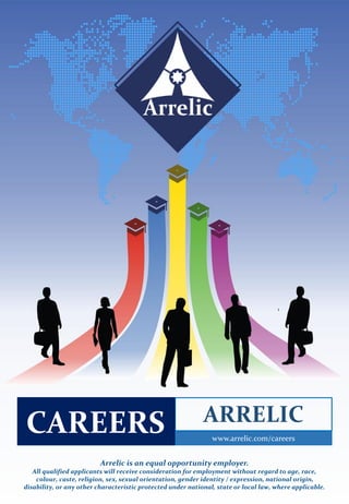 Arrelic is an equal opportunity employer.
All qualified applicants will receive consideration for employment without regard to age, race,
colour, caste, religion, sex, sexual orientation, gender identity / expression, national origin,
disability, or any other characteristic protected under national, state or local law, where applicable.
ARRELIC
www.arrelic.com/careers
CAREERS
 