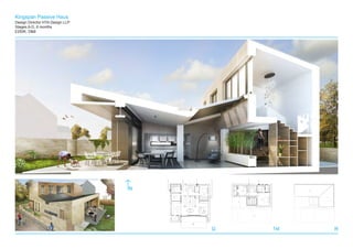 Kingspan Passive Haus
Design Director HTA Design LLP
Stages A-D, 6 months
£250K, D&B
Ground Floor
NIA: 133sqm
First Floor
NIA: 57sqm
Total NIA: 190sqm
Roof Plan
2
3
4
5
6
7
8
10
11
9
1312
14
1516
A
B
B
C
C
C
C
Meter cupboard
(external access)
Timber battens
as acoustic wall
Timber cladding continues over
window as privacy screen
Window cill at 900mm
above FFL
Mobile planter/ book shelf provide
flexibility to division of spaces
Roof light over
courtyard space
Ground Floor
NIA: 133sqm
First Floor
NIA: 57sqm
Total NIA: 190sqm
Roof Plan
2
3
4
5
6
7
8
10
11
9
1312
14
1516
A
B
B
C
C
C
C
Meter cupboard
(external access)
Timber battens
as acoustic wall
Timber cladding continues over
window as privacy screen
Window cill at 900mm
above FFL
Mobile planter/ book shelf provide
flexibility to division of spaces
Roof light over
courtyard space
Ground Floor
NIA: 133sqm
First Floor
NIA: 57sqm
Total NIA: 190sqm
Roof Plan
2
3
4
5
6
7
8
10
11
9
1312
14
1516
A
B
B
C
C
C
C
Meter cupboard
(external access)
Timber battens
as acoustic wall
Timber cladding continues over
window as privacy screen
Window cill at 900mm
above FFL
Mobile planter/ book shelf provide
flexibility to division of spaces
Roof light over
courtyard space
G 1st R
N
 