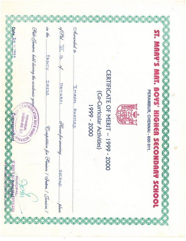 imran saf st marys school fancy dress certificate 25 jan 99