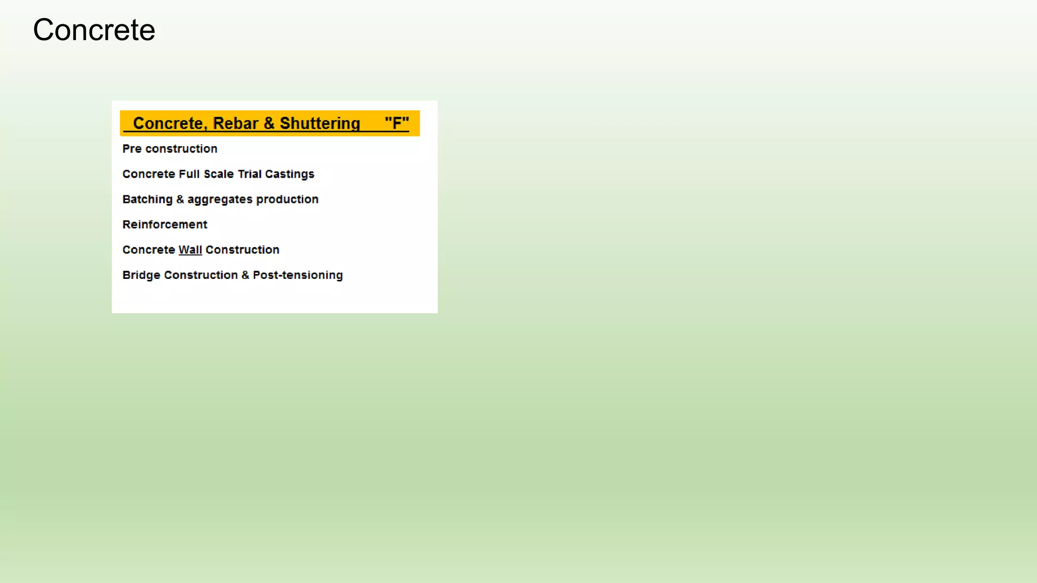 Concrete Batching Plant David H Moloney
ⓒ David H Moloney
Brief Description
.
The mixing is computer controlled
and has a dynamic screen display,
showing the process. The material
storage capacity is, to match two
days concrete production.
Concrete
 
