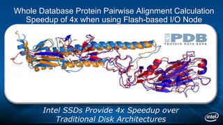 Whole Database Protein Pairwise Alignment Calculation
Speedup of 4x when using Flash-based I/O Node
Intel SSDs Provide 4x Speedup over
Traditional Disk Architectures
 