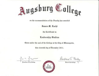 Augsburg College Leadership Certificate - Jim Lucht