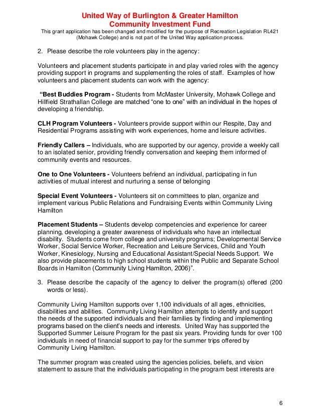 CLH UNITED WAY Grant Application