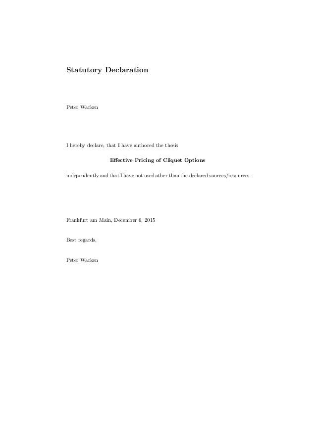 Master thesis statutory declaration