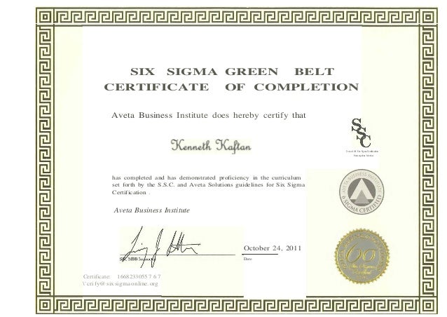 six sigma green belt certificate SMALLER