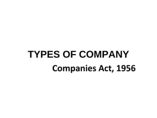TYPES OF COMPANY
Companies Act, 1956
 