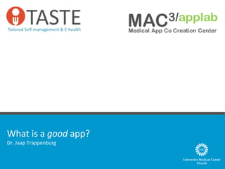 What is a good app?
Dr. Jaap Trappenburg
 