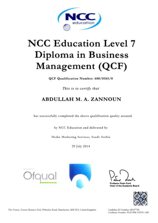 A.ZANNOUN 2014 NCC EDUCATION, ID No. 00137755