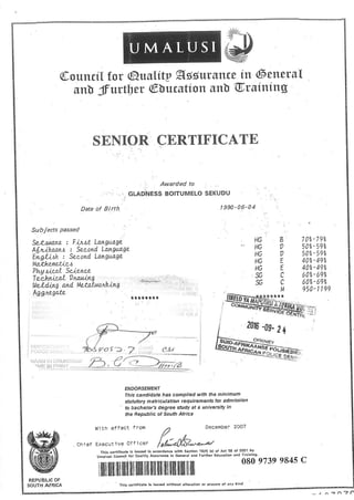 Id, matric and qualifications