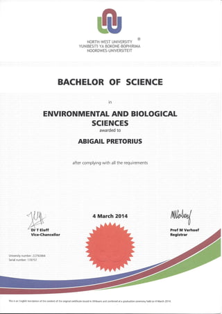 Abigail Pretorius - NWU Bachelor of Science