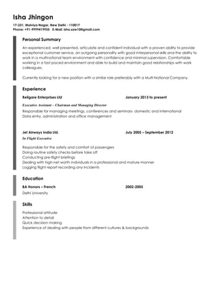 Isha Jhingon CV | PDF