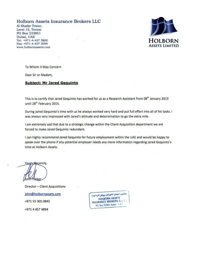 Holborn Recommendation letter