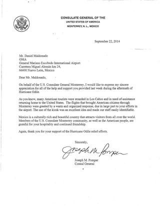 Carta de agradecimiento consulado americano