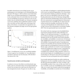 
Laatste les: Apenkooi
Een­zelfde verband bestaat tussen leeftijd, grootte van de
spraak­­organen en de toon­hoog­te van de stembandtrilling (Van
Bezooijen 1993, figuur 3). Bij het schat­ten van de fysieke afme-
tingen van een onzichtbare gesprekspartner (of tegen­­stander
in een confrontatie) laten we ons dus leiden door wat we weten
over de ont­wikkeling van jong naar vol­was­sen en niet (of veel
minder) door de statistiek die geldt voor volwassen exem­plaren
van de soort onderling. Door te glimlachen proberen we dan
niet zo zeer klein van stuk te lijken maar vooral jong en hul-
peloos. In het dieren- en mensenrijk is de ongeschreven wet
dat vol­wassen exemplaren de jongen van de soort geen geweld
aan­doen.
Figuur 3. Grondfrequentie (in Hz) voor verschillende leeftijden
(in jaren); gegevens over de leeftijden t/m 7 jaar af­kom­stig uit
Amerikaans onderzoek (naar Van Bezooijen, 1993; Rietveld &
Van Heuven 2013: 338).
Tweede kwartier: de fabel van de lichaamstaal
Je ontkomt er niet aan. Als je klimt in een hiërarchische orga-
nisatie, zoals een universiteit, krijg je ook managementtaken op
je bord. Om ons daarin bij te staan stuurt de uni­ver­siteit ons
naar managementcursussen. Die gaan over van alles en nog
wat, zoals stijlen van leidinggeven, onderhandelings­technieken
en het voeren van slechtnieuwsgesprekken. Zo’n cursus bestaat
uit een theoretische inleiding en praktische oefeningen – door-
gaans in de vorm van rollenspellen al dan niet met een inge-
huurde professionele acteur die de balsturige onder­geschikte
speelt. De theoretische inlei­ding begint steevast met het verhaal
dat in de com­municatie tussen gesprekspartners lichaamstaal
zwaarder telt dan wat je woordelijk zegt. Zo zingt al jaren het
verhaal rond dat de menselijke communicatie voor slechts
7 procent wordt bepaald door de verbale inhoud en voor de
overige 93 procent door lichaamstaal en toonzetting (Lapakko
2007). Wat is de experimentele basis voor deze claim?
Het verhaal vindt zijn oorsprong in twee betrekkelijk kleine
experimenten gerapporteerd door Albert Mehrabian met
collega’s. In een experiment luisterden 17 vrouwelijke eerste­
jaars studenten psychologie naar geluidsopnamen van twee
spreeksters die het op zich neu­trale woord maybe uitspraken
op vriendelijke, onvriendelijke en neutrale toon. De luis­te­raars
zagen tegelijkertijd een foto van een actrice die een vriende­lijk,
onvriendelijk of neutraal gezicht opzette. De proefpersonen
moesten zich voor­stellen dat het woord dat zij hoorden op dat
moment tegen hen werd gezegd door de persoon op de foto.
Bij deze negen combinaties van visuele en vocale aanwijzingen
moesten de proefpersonen aan­geven op een 7-puntschaal van
−3 (onvriendelijk) via 0 (neutraal) tot +3 (vriendelijk) hoe
vriendelijk zij de combinatie vonden. Resultaat: visuele en vo-
cale informatie bepalen de vriendelijkheidsscores in een sterk-
teverhouding van 3,00 staat tot 2,06, ofwel: de proef­personen
vertrouwen wat meer op het gezicht dan op het stemgeluid.
In een tweede experiment hoorden tien andere studentes ge-
luidsopnamen van drie vrien­de­lijke woorden (honey, love, dear,
die alle de gevoels­waarde hebben van ‘schat’ of ‘schatje’), drie
onvriendelijke woorden (brute, scram, terrible, resp.‘schoft’,‘rot
op’ en ‘vreselijk’) en drie qua vriendelijkheid neutrale woorden,
really, oh, en maybe. Deze woorden werden elk weer gezegd op
vriendelijke, onvrien­delijke en neutrale toon. De beoordelaars
VINCENT J. VAN HEUVEN: APENKOOI6
Figuur 3. Grondfrequentie (in Hz) voor verschillende leeftijden (in jaren); gegevens over de leeftijden t/m 7 jaar afkomstig uit
Amerikaans onderzoek (naar Van Bezooijen, 1993; Rietveld & Van Heuven 2013: 338).



Je ontkomt er niet aan. Als je klimt in een hiërarchische organisatie, zoals een universiteit,
krijg je ook managementtaken op je bord. Om ons daarin bij te staan stuurt de univer
siteit ons naar managementcursussen. Die gaan over van alles en nog wat, zoals stijlen
van leidinggeven, onderhandelingstechnieken en het voeren van slechtnieuwsgesprekken.
Zo’n cursus bestaat uit een theoretische inleiding en praktische oefeningen – doorgaans
in de vorm van rollenspellen al dan niet met een ingehuurde professionele acteur die de
balsturige ondergeschikte speelt. De theoretische inleiding begint steevast met het verhaal
dat in de communicatie tussen gesprekspartners lichaamstaal zwaarder telt dan wat je
woordelijk zegt. Zo zingt al jaren het verhaal rond dat de menselijke communicatie voor
slechts 7 procent wordt bepaald door de verbale inhoud en voor de overige 93 procent
door lichaamstaal en toonzetting (Lapakko 2007). Wat is de experimentele basis voor
 