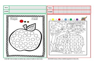 24-02-2021 Unta tus dedos con pintura roja y coloca tu huella en cada círculo. 24-02-2021Colorea a Elmer el elefante siguiendo la instrucción.
 
