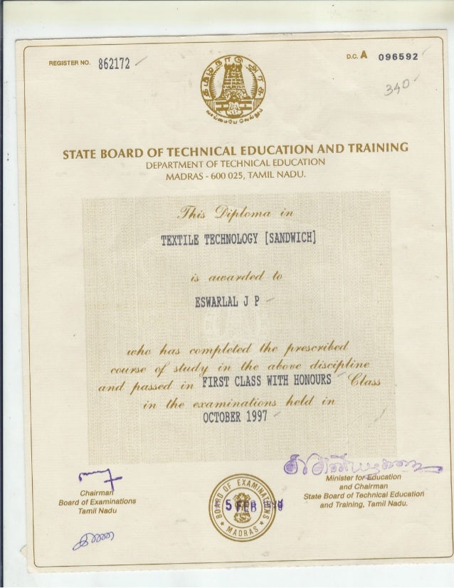 Textile Technology Diplomo Certificate