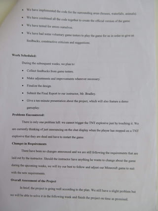 Progress Report Minecraft