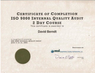 ISO 9000 Auditor Certificate 2001 