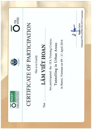 Certificates of Tunnelling in Urban Areas