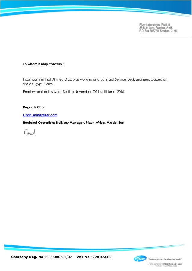 Experirnce Certificate Pfizer