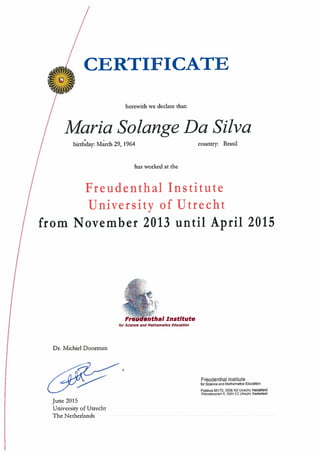 Certificado da Universidade de Utrecht