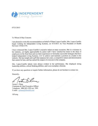 CEO Letter of Recommendation