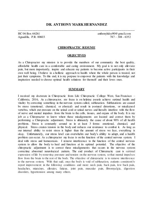 Doctor chiropractic resume