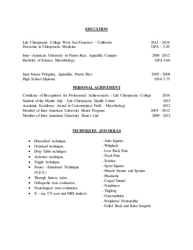 Doctor chiropractic resume