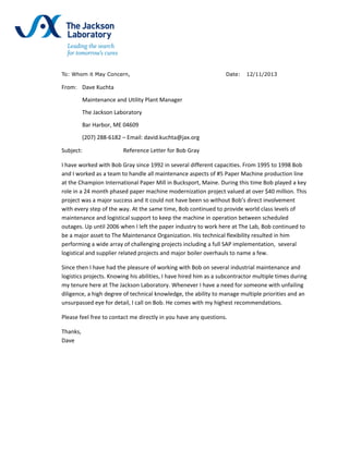Ultility Reference Letter Bob Gray Reference - Dave Kuchta | DOC