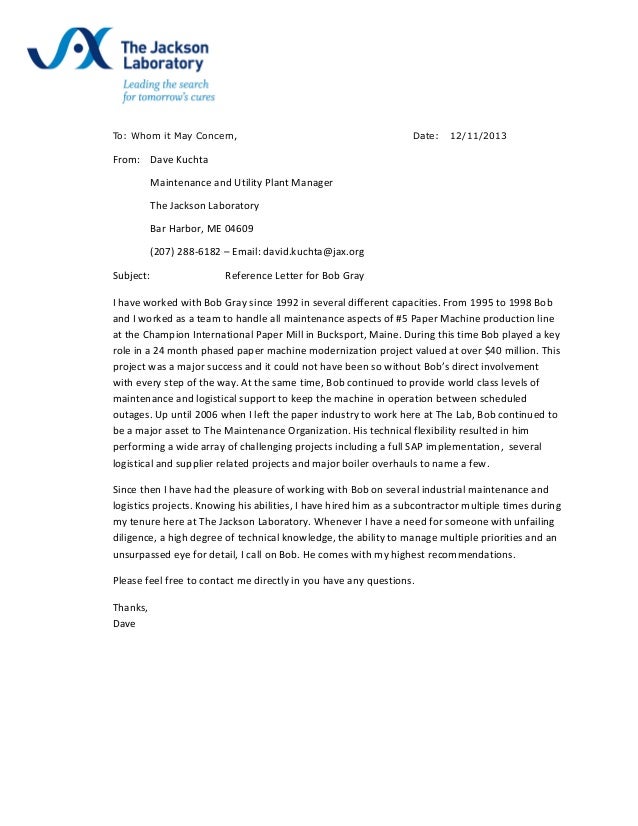bob gray reference dave kuchta utility reference letter