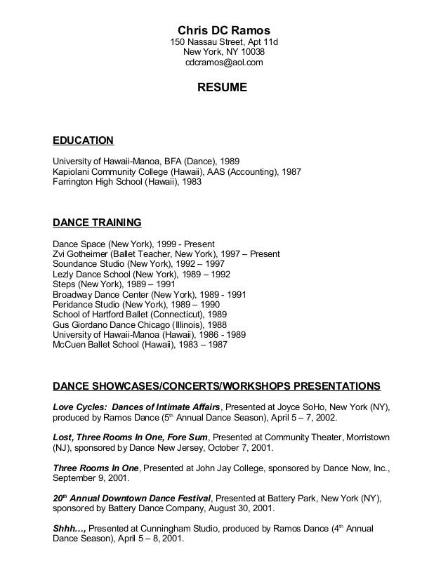 performing arts resumes