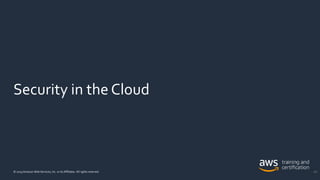 Security in the Cloud
© 2019 Amazon Web Services, Inc. or its Affiliates. All rights reserved. 181
 