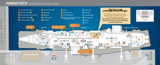 WELCOME CENTER
Main Museum Entrance
Information Desk
Allison  Howard Lutnick Theater
Entrance to Fo’c’sle
Kamikaze Experience
Access to Third Deck
Submerged
Exploreum
Discovery Deck
XD Theater
Stairs up to
gallery deck/CIC
HANGAR 1
1
1
2
2
3
3
4
4
5
OPEN TO BELOW
6
7
8
9
10
11
5
Fantail
Education Center
G-Force Simulators
Temporary Exhibition: On the Line
(Main Exhibition Area)
12
13
14
6 9
13
10
1112
TOWER 1 TOWER 2 TOWER 3 TOWER 4
HANGAR 2 HANGAR 3 (Exploreum)
8
7
Stairs up to flight deck
and marine berthing
Stairs up
to fo’c’sle
Stairs down to food
service on third deck
Audio Tour Stop
Elevator
Stairs
Food Service
Restrooms
Information Desk
14
PIER COMPLEX (PARTIALLY ACCESSIBLE BY WHEELCHAIR)
HANGAR DECK (ACCESSIBLE BY WHEELCHAIR)
10
Exit to Pier
A-12 Blackbird
Gun Tubs
Steam Catapult Track
Port Side Aircraft Elevator
Access to Bridge
Island
Aircraft Restoration Tent
Space Shuttle Pavilion
Museum Store10
Elevator
Stairs (down to Hangar Deck)
Audio Tour Stop
Souvenir Photo
Opportunity
Access down to hangar deck
and marine berthing
Aircraft included in On the Line: Intrepid and the
Vietnam War are located on the flight deck.
TOWER 1 TOWER 2 TOWER 3 TOWER 4
WELCOME CENTER
FLIGHT DECK (PARTIALLY ACCESSIBLE BY WHEELCHAIR)
WELCOME TO THE INTREPID MUSEUM
You are about to embark on a journey like no other, where you will learn about life on an aircraft carrier and the heroism of all who served aboard.
HANGAR DECK
A great place to start your visit, the hangar deck takes you through both the
hardware and the humanity of Intrepid. As our main indoor exhibit space, it
houses many points of interest:
• Information Desk
• The Story of Intrepid movie
• Multimedia Kamikaze Experience
• Authentically restored aircraft
• Intrepid artifacts
• Exploreum — Our hands-on
interactive zone
FLIGHT DECK
Get an up-close look at more than two dozen aircraft, take a walk through history
on Intrepid’s island and bridges, and explore the Space Shuttle Pavilion.
GALLERY DECK
Located between the flight deck and hangar deck, the gallery deck features the
fo’c’sle with the anchor chain room, combat information center, squadron ready
room and marine berthing.
THIRD DECK
Check out the ship’s galley and general berthing, as well as the Museum’s
Mess Deck Café.
PIER 86
The beautiful Pier 86 is home to Intrepid and many exhibits and attractions:
• Welcome Center: The Welcome Center houses our Box Office and Museum Store.
(Welcome Center Café coming soon!)
• Submarine Growler: Climb aboard a guided missile submarine.
• British Airways Concorde: Marvel at the luxury commercial aircraft that holds the
world record for the fastest transatlantic crossing. (Viewing of Concorde’s interior
is by Guided Tour only. Purchase tour tickets at the Box Office or the Information Desk.)
• Transporter FX: Pitch and jolt your way through our exhilarating flight simulator.
Additional ticket purchase required. Height restrictions apply.
• 9/11 Steel: A section of the World Trade Center steel stands in memory of the
attacks of September 11, 2001.
An exhibition exploring the events and
impact of the Vietnam War through the
lens of the Intrepid experience.
Main exhibition located on the hangar deck.
Exhibition continues on the fo’c’sle/gallery
deck and the flight deck.
FLIGHT DECK
Gallery Deck
Hangar Deck
Third Deck
Flight Deck
GALLERY DECK
Hangar Deck
Third Deck
Flight Deck
Gallery Deck
HANGAR DECK
Third Deck
Flight Deck
Gallery Deck
Hangar Deck
THIRD DECK
FLIGHT DECK
Gallery Deck
Hangar Deck
Third Deck
Flight Deck
GALLERY DECK
Hangar Deck
Third Deck
Flight Deck
Gallery Deck
HANGAR DECK
Third Deck
Flight Deck
Gallery Deck
Hangar Deck
THIRD DECK
 