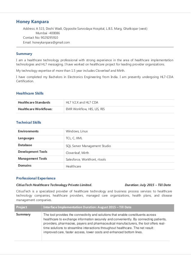 normal resume honey kanpara