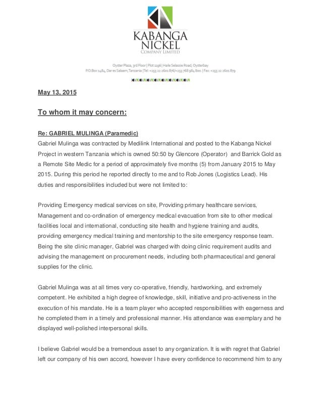 recommendation letter gabriel mulinga letter of recommendation for paramedic
