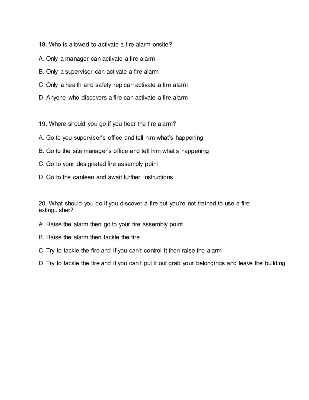 FIRE & SAFETY Questions