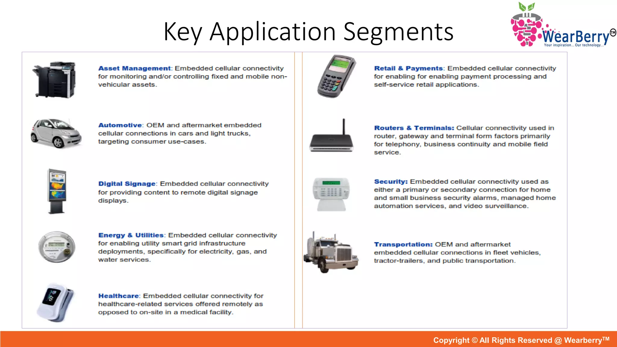 Key Application Segments
Copyright © All Rights Reserved @ WearberryTM
 
