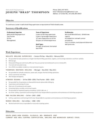 J.B. Thompson Drilling Supervisor Resume' | DOCX