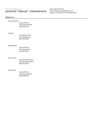 J.B. Thompson Drilling Supervisor Resume' | DOCX