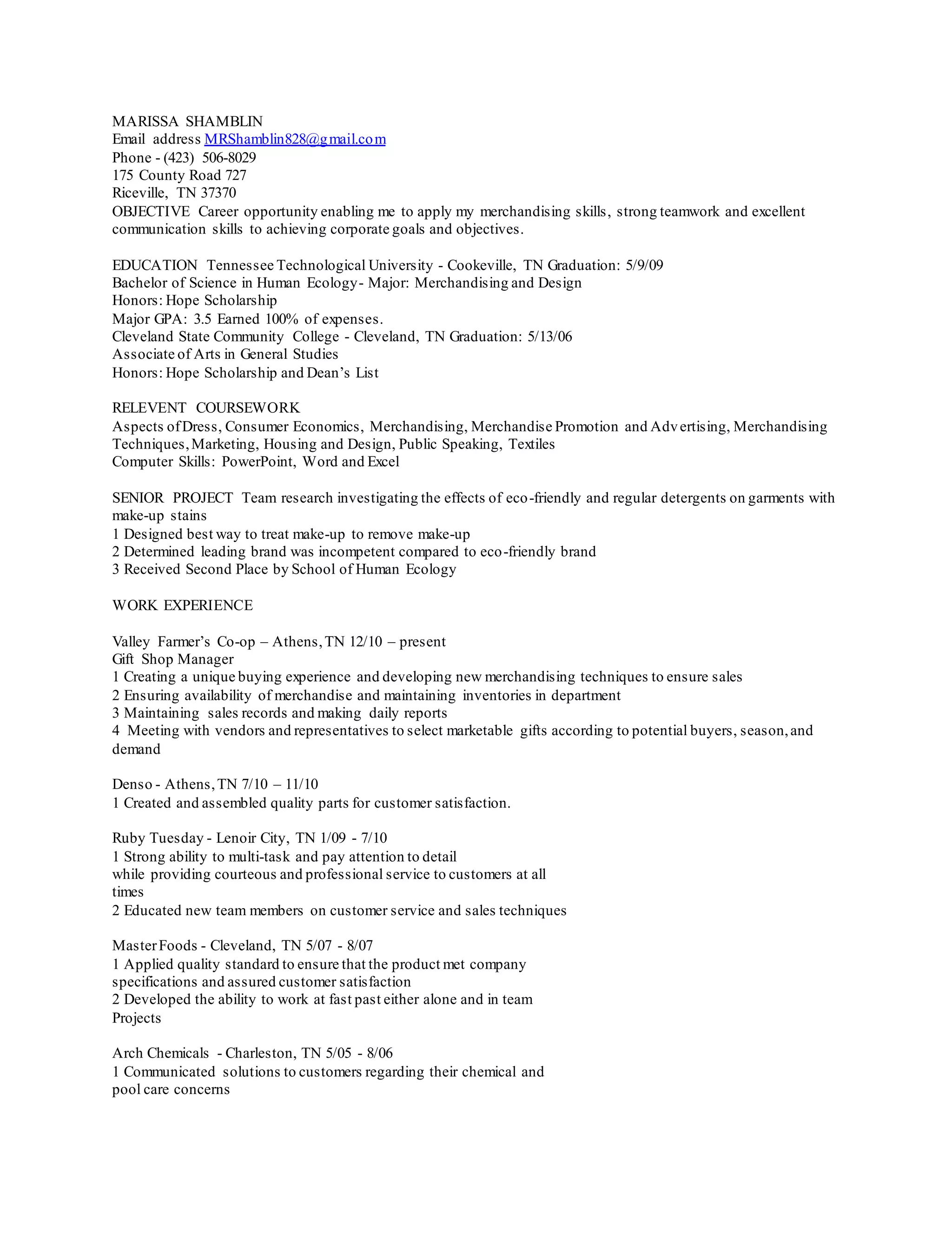 MARISSA+SHAMBLIN+resume+2 | PDF