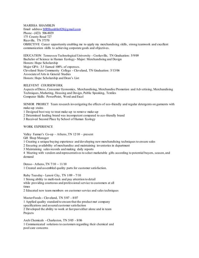 MARISSA+SHAMBLIN+resume+2 | PDF