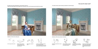 How was the object used?
The object was used for writing letters, communication of that time.
A letter was simply folded over and sealed with a wax stamp, which in some instances bore the family crest initials.
Set of a dip pen with two nibs Sheets of paper made from
a woven wire fabric, known
in Europe as Vielin (made by
James Whatman)
Signet rings or seals with
initials
A quill pen, writing instrument made
from a primary wing-feather
A brass candlestick with a candle was
used only when absolutely necessary
Sketches of 18th-century writing tools
The object was also used for dressing, preparation for external beauty.
Sketches of 18th-century women accessories
A female sun umbrella and a rococo
female hat
Rococo female hair accessory,
a rococo female mirror and a
rococo female necklace
A female fan used for ventilation
and filtering and a rococo female
hair accessory
A female used to improve posture
to help a woman stand straight,
and loose elbow-length sleeves
finished with wide turned-back
cuffs.
 