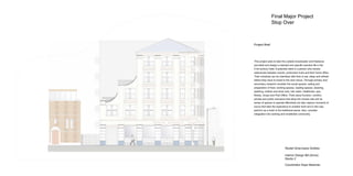This project asks to take the outside broadcaster and freelance
journalist and design a relevant and specific practice life in the
21st-century hotel. A potential client is a person who travels
extensively between events, production hubs and their home office.
Their schedule can be relentless with time to eat, sleep and refresh
before they have to travel to the next venue. Through primary and
secondary research consider the social spaces, eating and
preparation of food, working spaces, reading spaces, cleaning,
washing, clothes and shoe care, hair salon, healthcare, spa,
fitness, shops and Post Office. Think about function, comfort,
private and public scenarios that allow the chosen site and its
series of spaces to operate effectively but also capture moments of
luxury that take the experience to another level and in this way
perform as a hotel in the traditional sense. Also, consider
integration into working and residential community.
Project Brief
Final Major Project
Stop Over
Studet Gina-Ioana Goldoiu
Interior Design BA (Hons)
Studio 2
Coordinator Kaye Newman
 