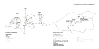 London
Paris
Amsterdam
Shanghai
Tokyo
Sao Paulo
Montreal
Toronto
Cancun
Mexico City
ExCel London
Davenport House
Great Place to work
East London
Avanta
Waterloo House
Olympia
Department for Business,
Innovation and Skills
BE Business Centre
Docklands
Top international business travel destinations
Top industries of business travel
• Financial Services
• Tourism
• Manufacturing
• Technology
• Professional Services
• Tourism
• Media
• Hospitality
• Pharmaceutical
Business places in London
• Avanta, Business Centre
• ExCel London, Events Venue
• East London Business Place
• BE Business Centre
• Docklands Business Club Conference Centre
• Great Place to work, Business Management
Consultant
• Department for Business, Innovation and Skills
• Davenport House, 1920 building offering confer-
ence and
training rooms
• Olympia London, Events Venue
• Waterloo House Business Centre
Reflection
• The first map helps me to visualise the most visited
business countries in the world.
• The London map shows me where are some of the
most visited business places.
 