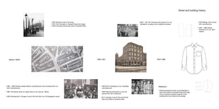 Before 19004 1902-1921 1923-1980
Street and building history
• 1894 Historical map of the area
• 1873 First Tramway in Goswell Road from Angel
• 1904 A Sunday School day treat in Goswell Road
•1902 - 1921 Mr. Domenico Brucciani & Co Ltd.
Modellers; sculpture and modelled fountains
• 1923 Billinge John Ernest,
shirt manufactures
• 1930 - 1980 Davies
Richard & Co Ltd. Shirt
makers
Reflection
• Historical aspects enrich my knowledge of
facts and events of Goswell Road and helps
me to consider important aspects of the
building that may influence the design.
• 1980 - 1985 Shokkos ladies fashion manufacturers and Cornelius &Co Ltd
shirt manufacturers
• 1980 Permission given for upper floors to be used as offices
• 1984 Development; Change of use of the third floor as a Photographic studio
• 1985 B & S Handbag Co Ltd. Handbag
manufacturers
• 1988 Planning permission to use the
ground floor as a restaurant
• 2011 Change of use of third and fourth
floor from office to bedroom flats
 