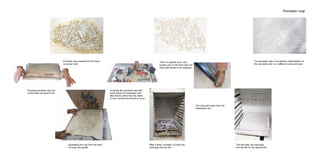 Porcelain map
Pressing porcelain clay into
a new laser cut wood mold
Separating the clay from the laser
cut map very gentle
After it dried, normally 2-3 days the
work gets the first fire.
Then it is glazed once, very
quickly only on the front side; the
back side needs to be unglazed.
Covering the porcelain clay with
small pieces of newspaper and
little stones; when the clay starts
to dry it shrinks and tends to curve
The map gets clean from the
newspaper ash.
The last step, the map gets
into the kiln for the second fire.
The porcelain map is an abstract interpretation of
the ‘porcelain skin’ on a different scale and level.
Porcelain clay pressed into the laser
cut wood mold
 