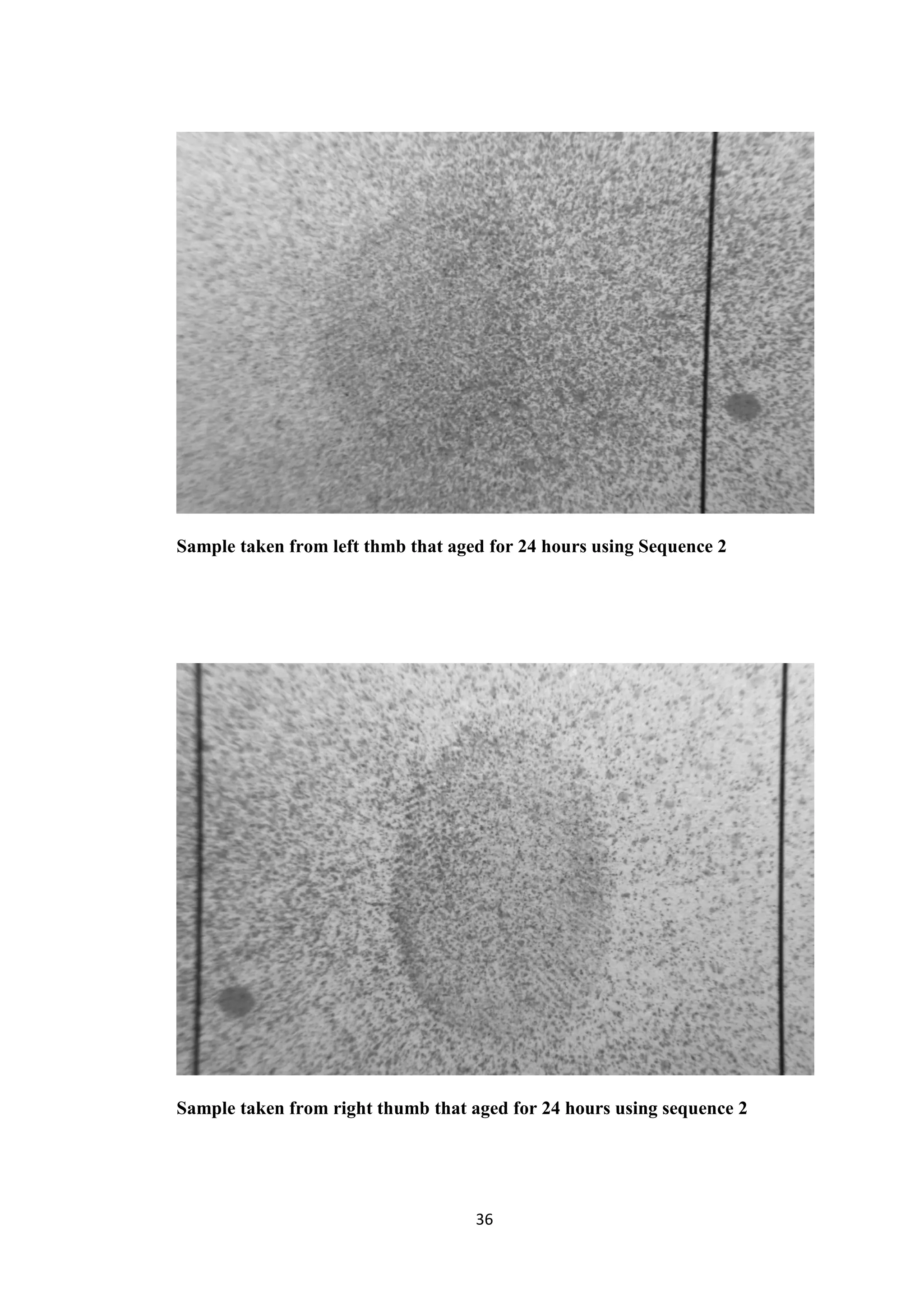 36
Sample taken from left thmb that aged for 24 hours using Sequence 2
Sample taken from right thumb that aged for 24 hours using sequence 2
 